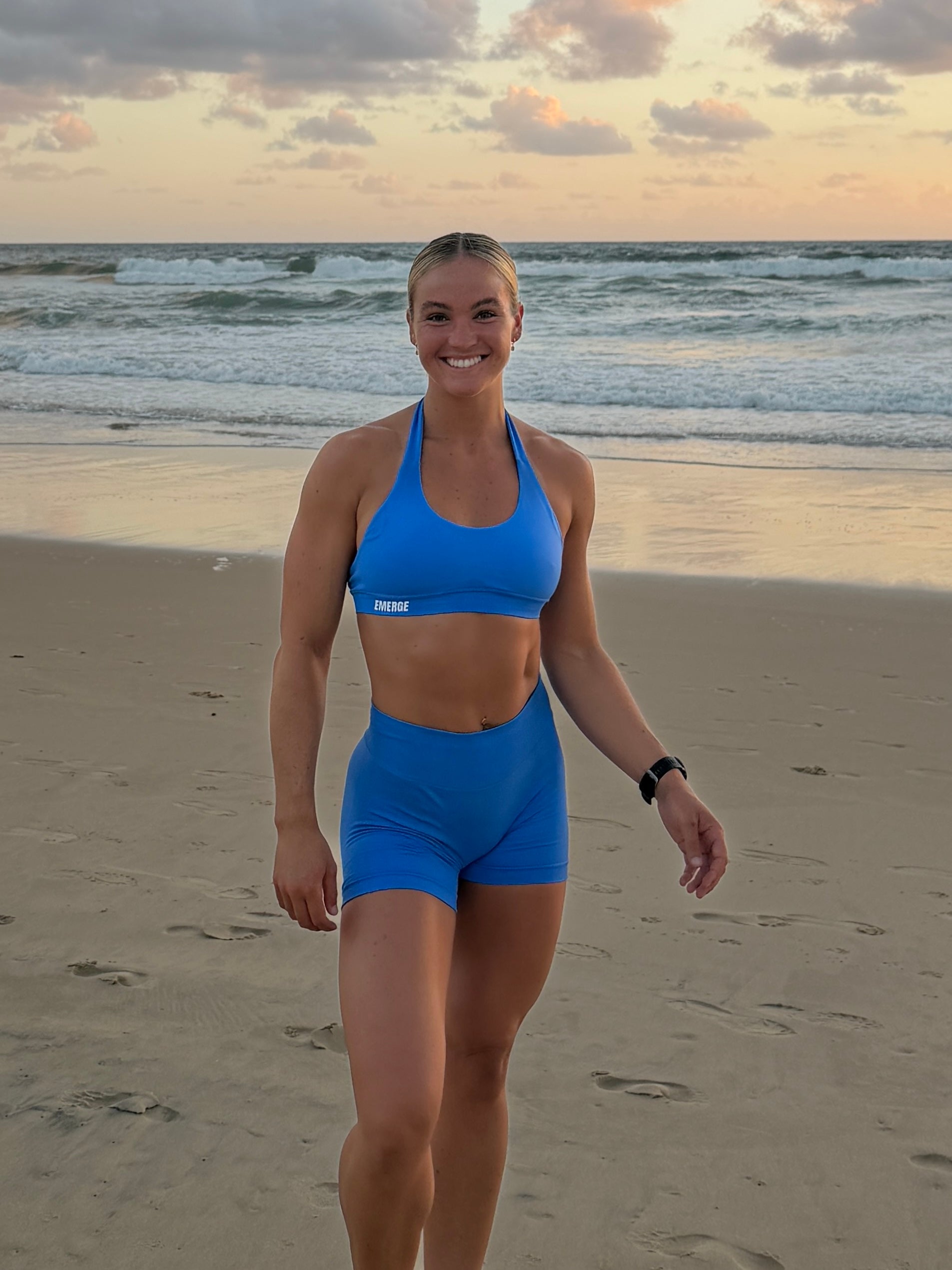 Elevate Halter Crop- Electric Blue